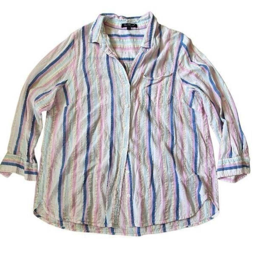 Velvet Heart Striped Button Down Shirt  Size 1X